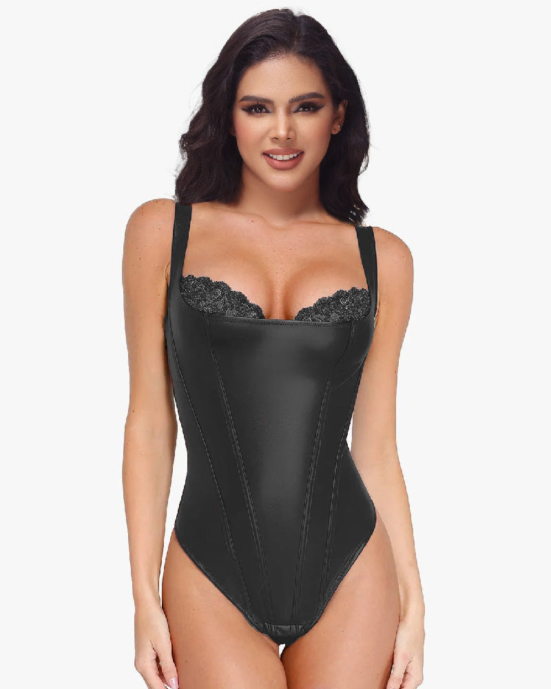 Shapshe® Body en shapewear en cuir avec dentelle balconette et tanga