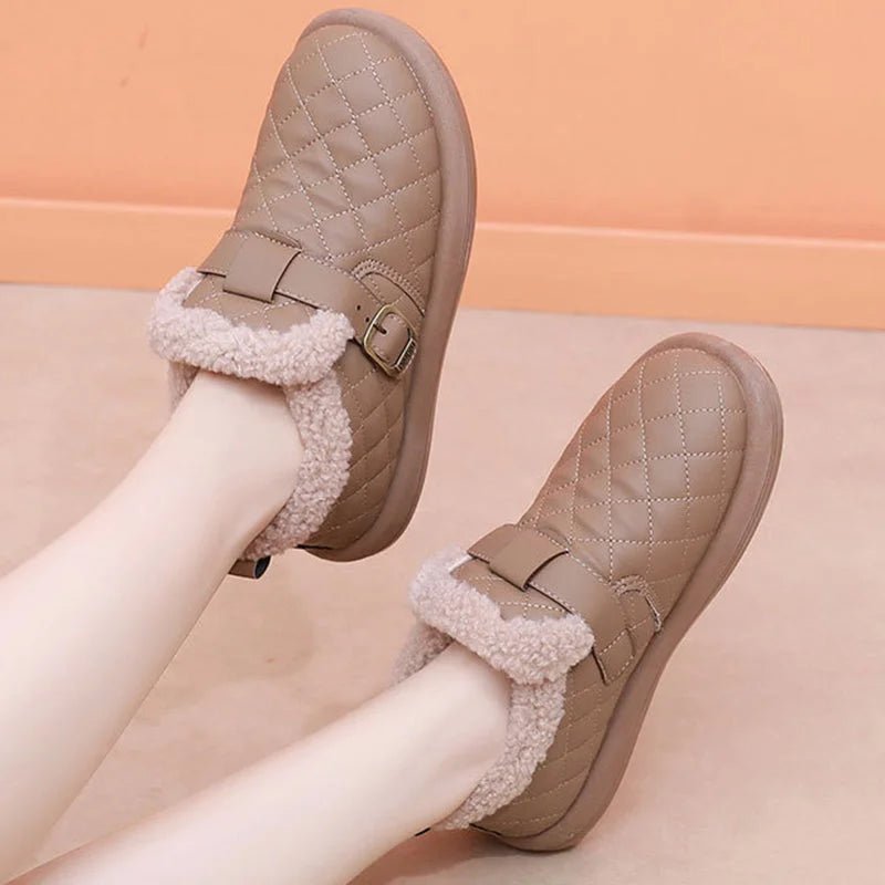 Pantoufles d'hiver en cuir pour femme