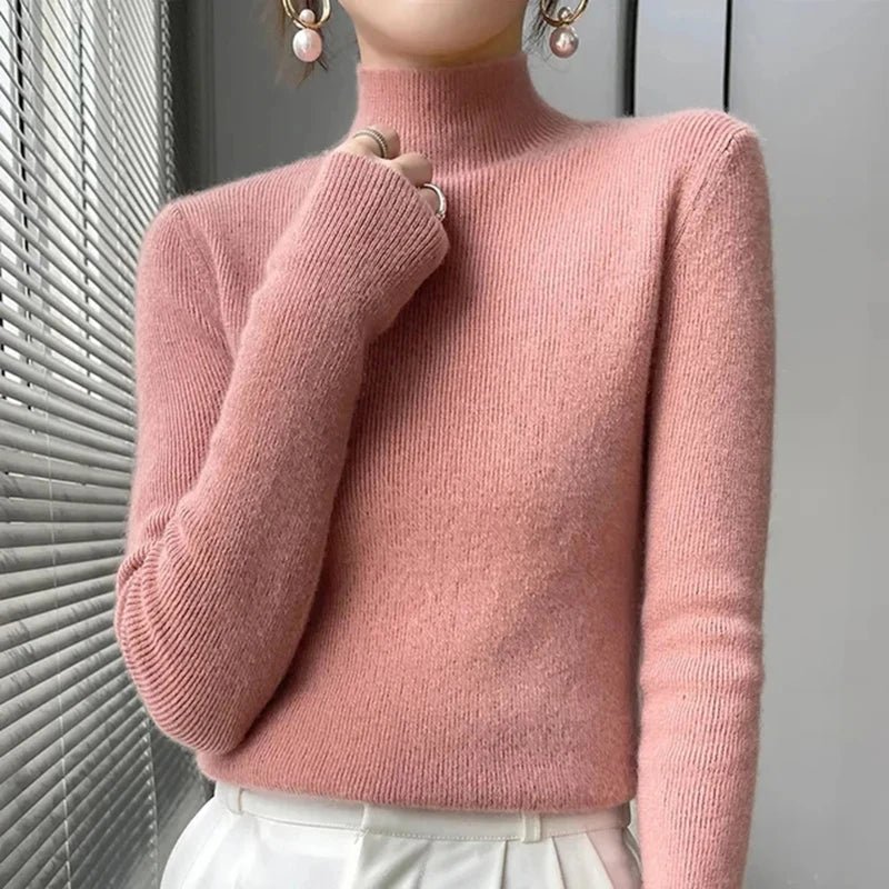 Pull Femme Col Semi-Montant en Tricot Épais