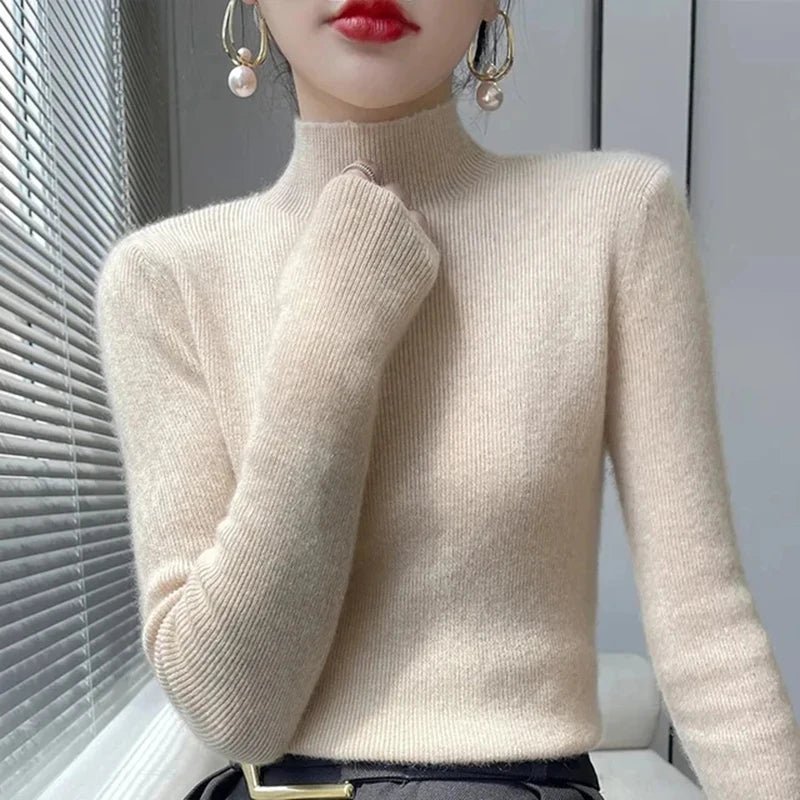 Pull Femme Col Semi-Montant en Tricot Épais
