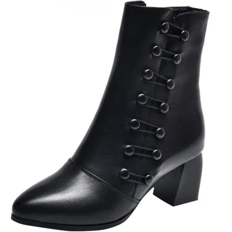 Promo Black Friday✨Bottines en cuir noir pour femme avec fermeture latérale