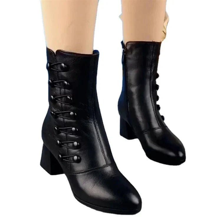 Promo Black Friday✨Bottines en cuir noir pour femme avec fermeture latérale