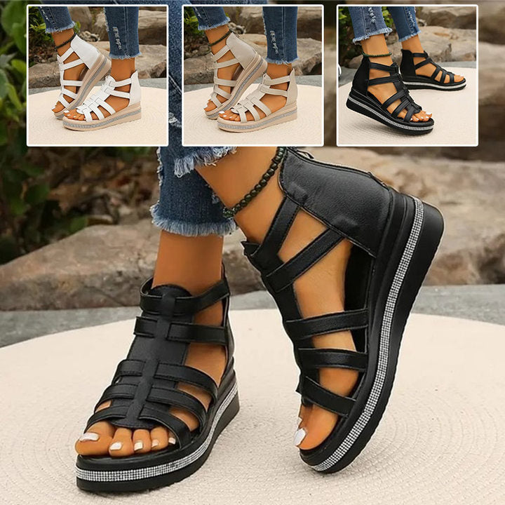 Sandales à paillettes avec semelle compensée
