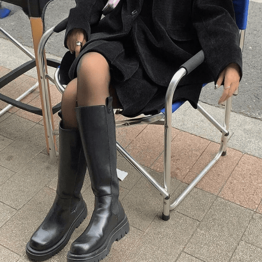Bottes longues en cuir avec plateforme