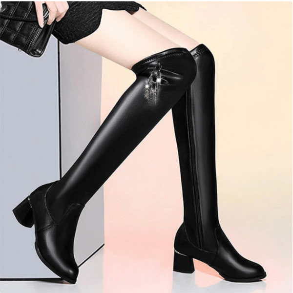 Bottes d'hiver en cuir noir