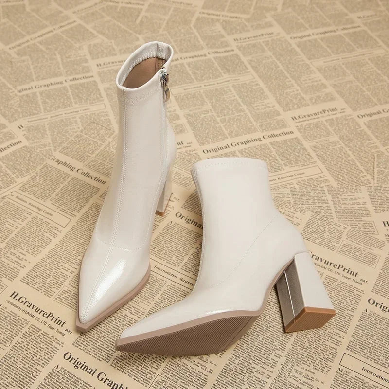 Bottines en cuir à Talons 8cm Bout Pointu