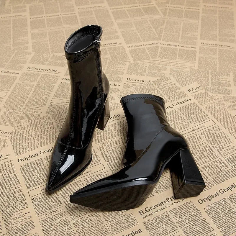 Bottines en cuir à Talons 8cm Bout Pointu