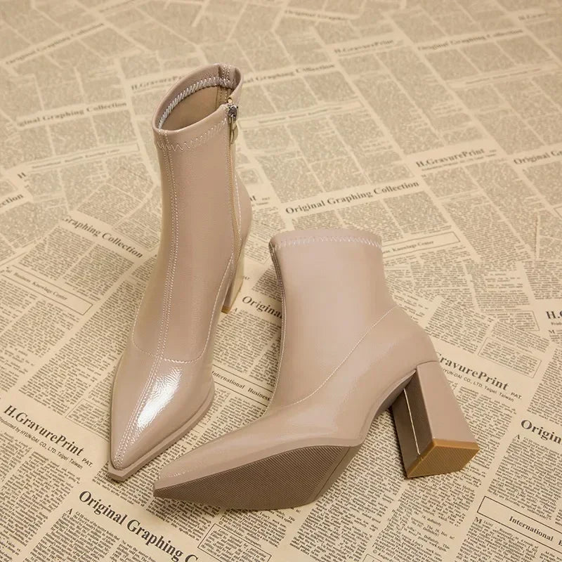Bottines en cuir à Talons 8cm Bout Pointu