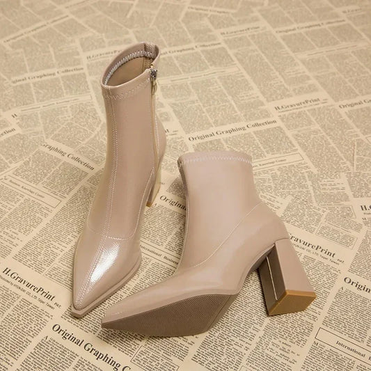 Bottines en cuir à Talons 8cm Bout Pointu