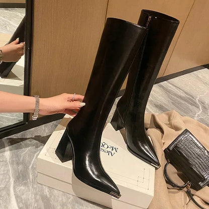 Bottes hautes  à bout pointu avec zips latéraux