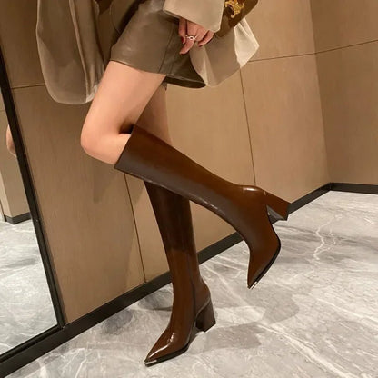 Bottes hautes  à bout pointu avec zips latéraux