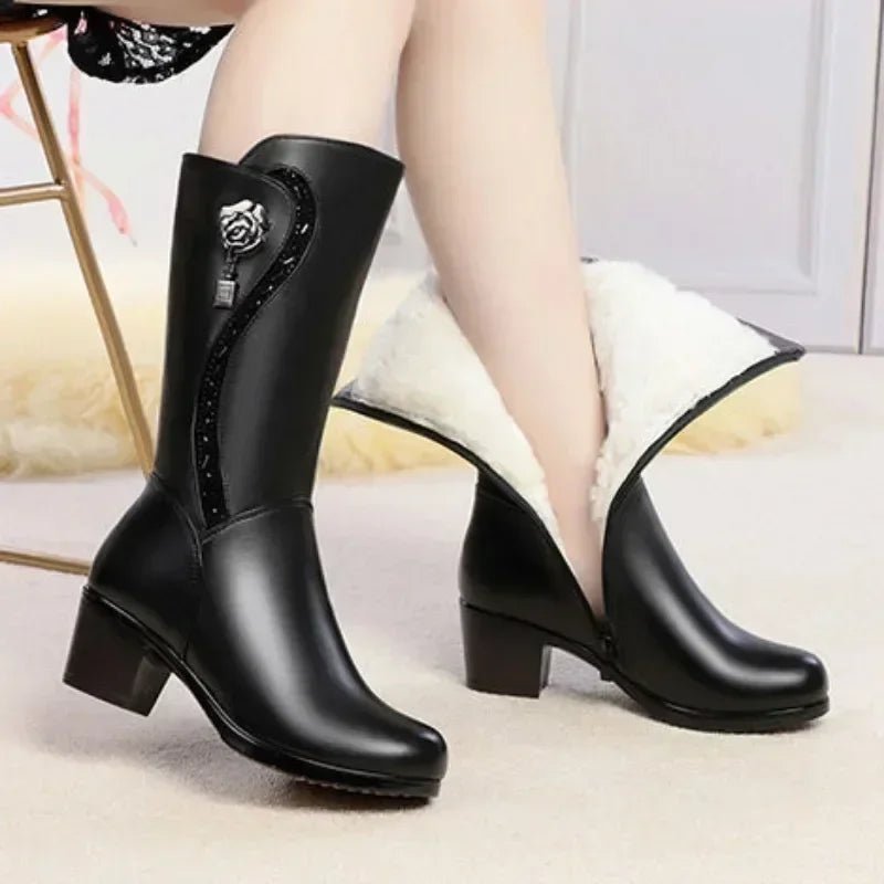 Bottes en cuir à talons mi-mollet