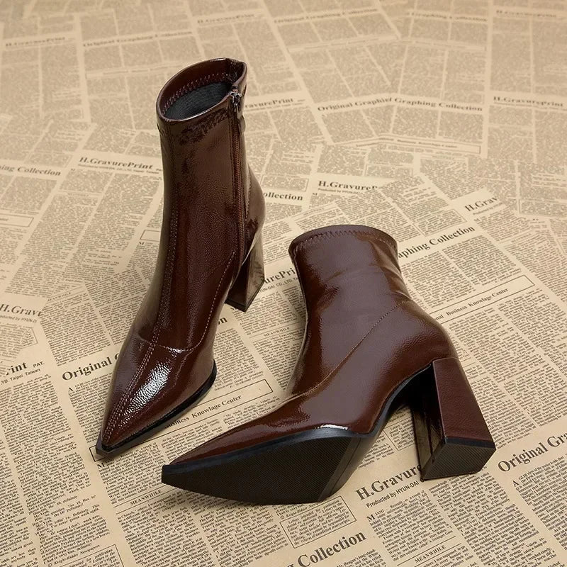 Bottines en cuir à Talons 8cm Bout Pointu