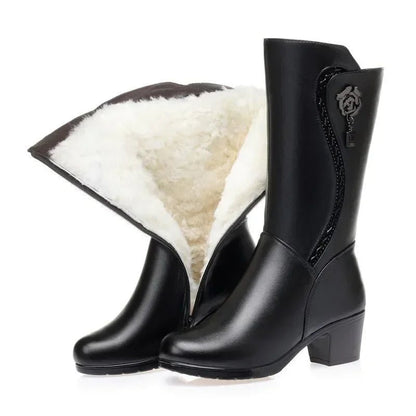 Bottes en cuir à talons mi-mollet
