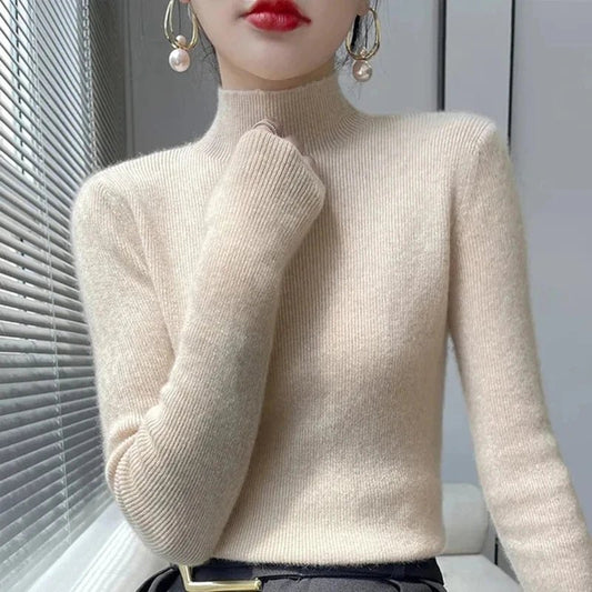 Pull Femme Col Semi-Montant en Tricot Épais