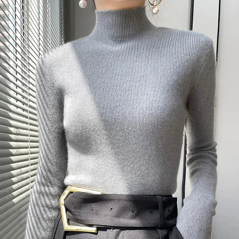 Pull Femme Col Semi-Montant en Tricot Épais