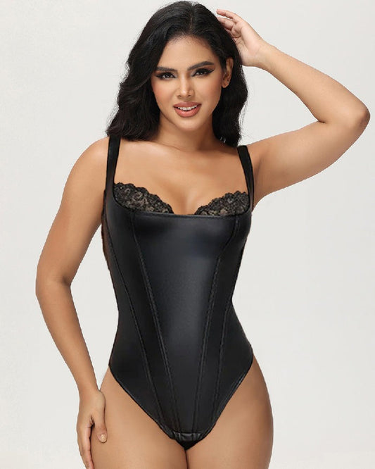 Shapshe® Body en shapewear en cuir avec dentelle balconette et tanga