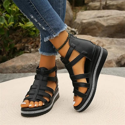 Sandales à paillettes avec semelle compensée